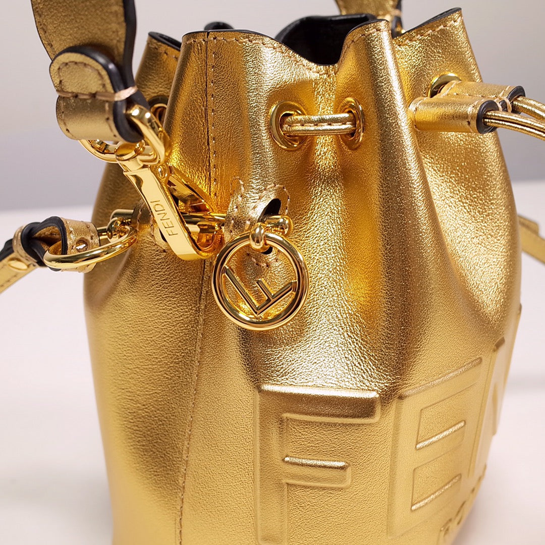 Moschino Metallic Gold Leather Nano Bucket Bag