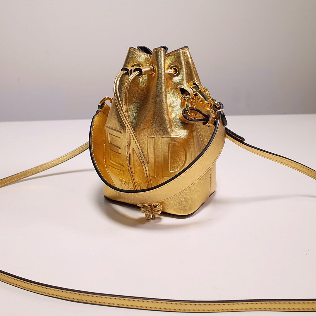 Moschino Metallic Gold Leather Nano Bucket Bag
