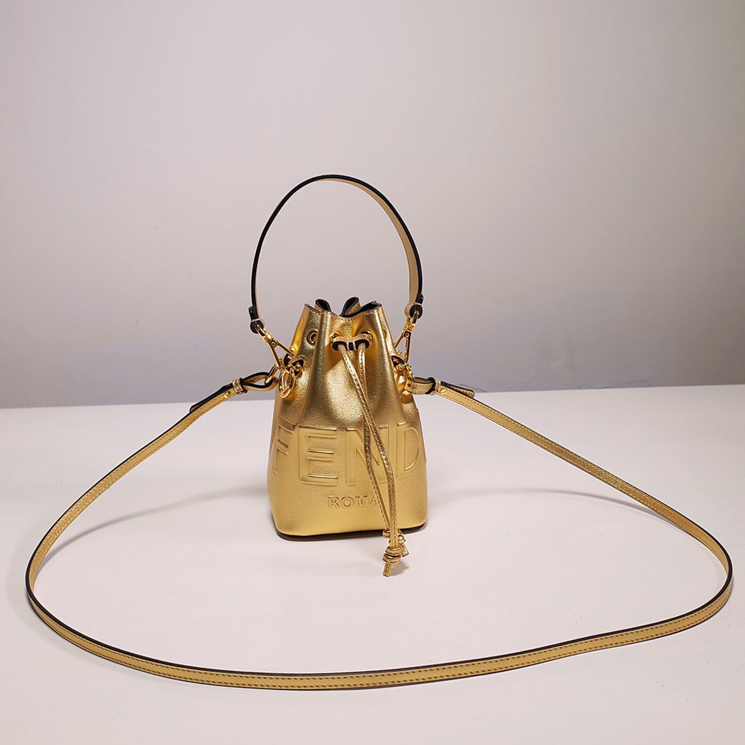 Moschino Metallic Gold Leather Nano Bucket Bag