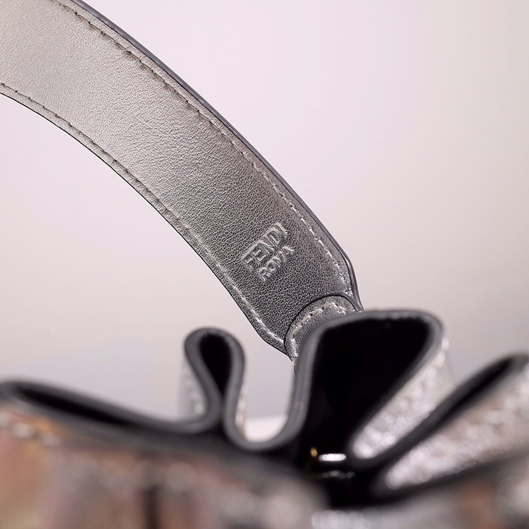 Fendi Mon Tresor Mini Silver Leather Bucket Bag with Logo