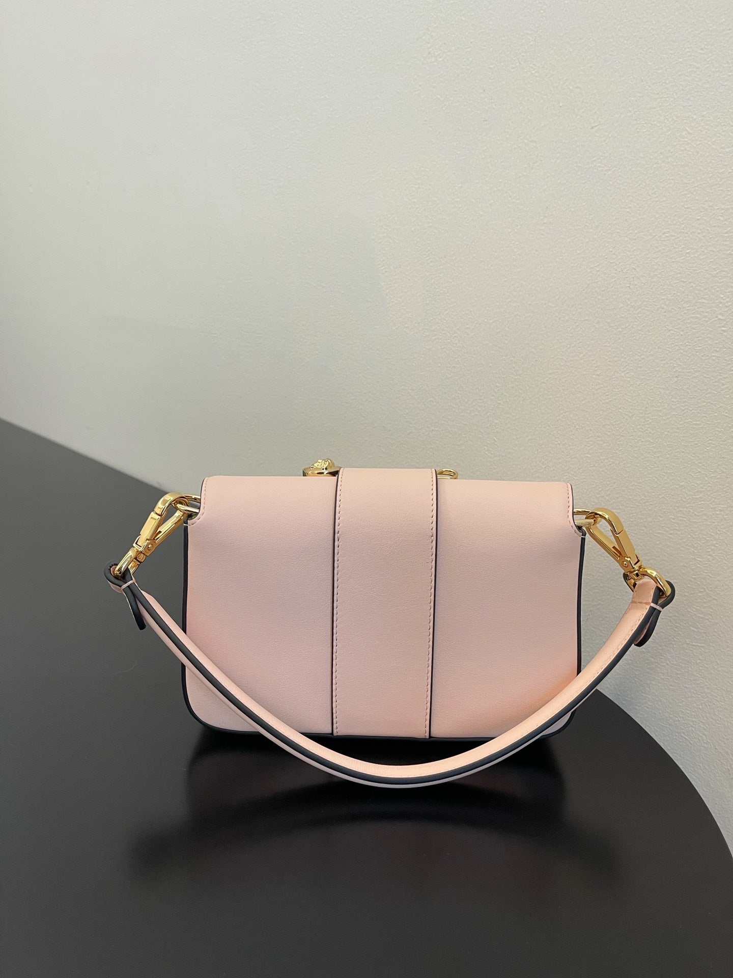 Fendi Mini Baguette Pink Leather Handbag with Gold Safety Pin Accents