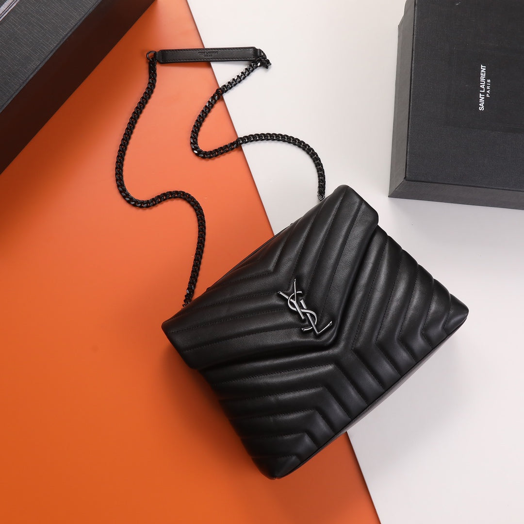Saint Laurent Loulou Small Matelassé Leather Shoulder Bag - Black