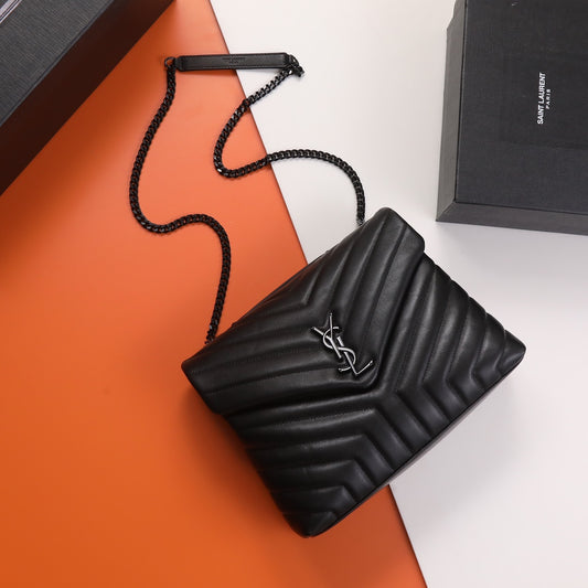 Saint Laurent Loulou Small Matelassé Leather Shoulder Bag - Black
