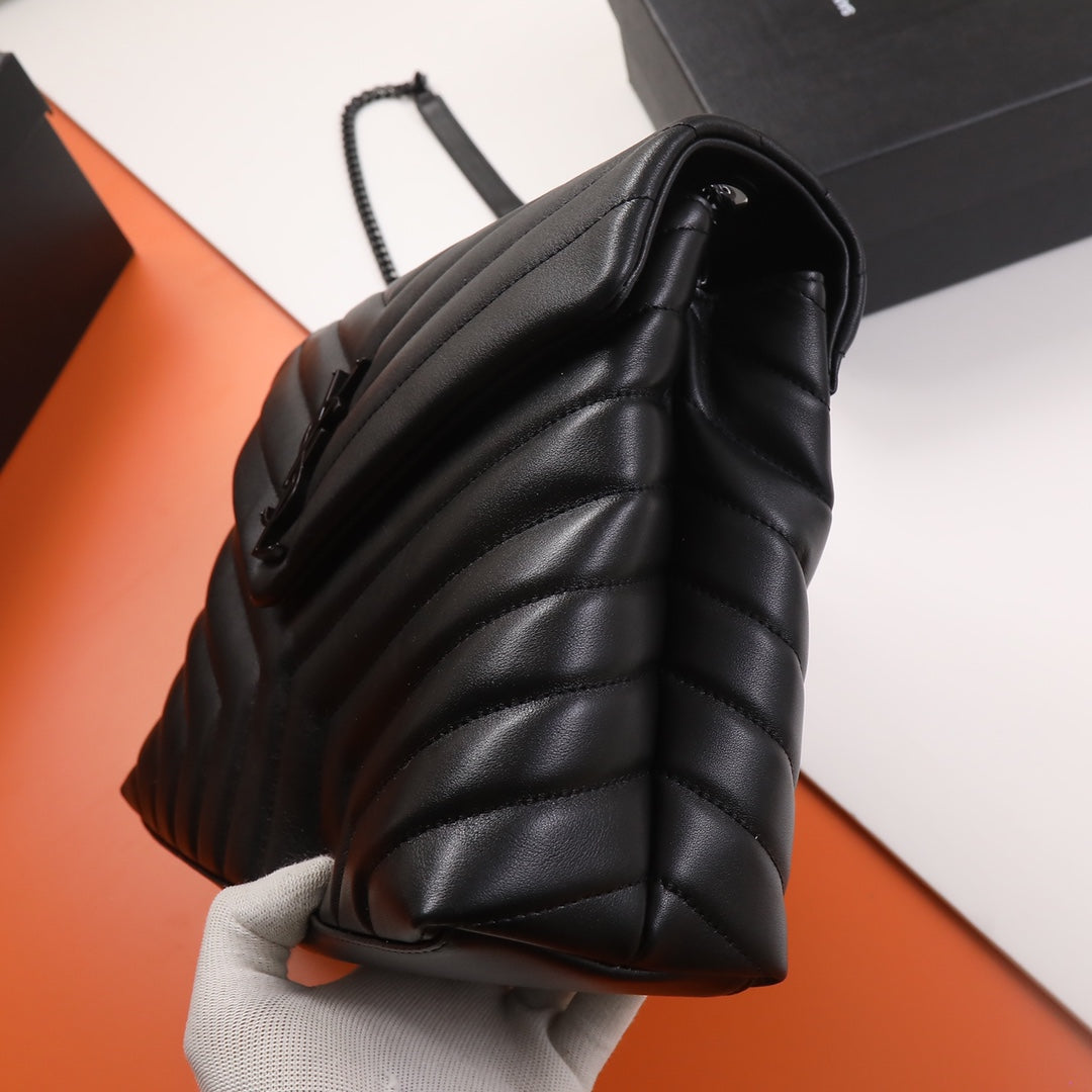 Saint Laurent Loulou Small Matelassé Leather Shoulder Bag - Black