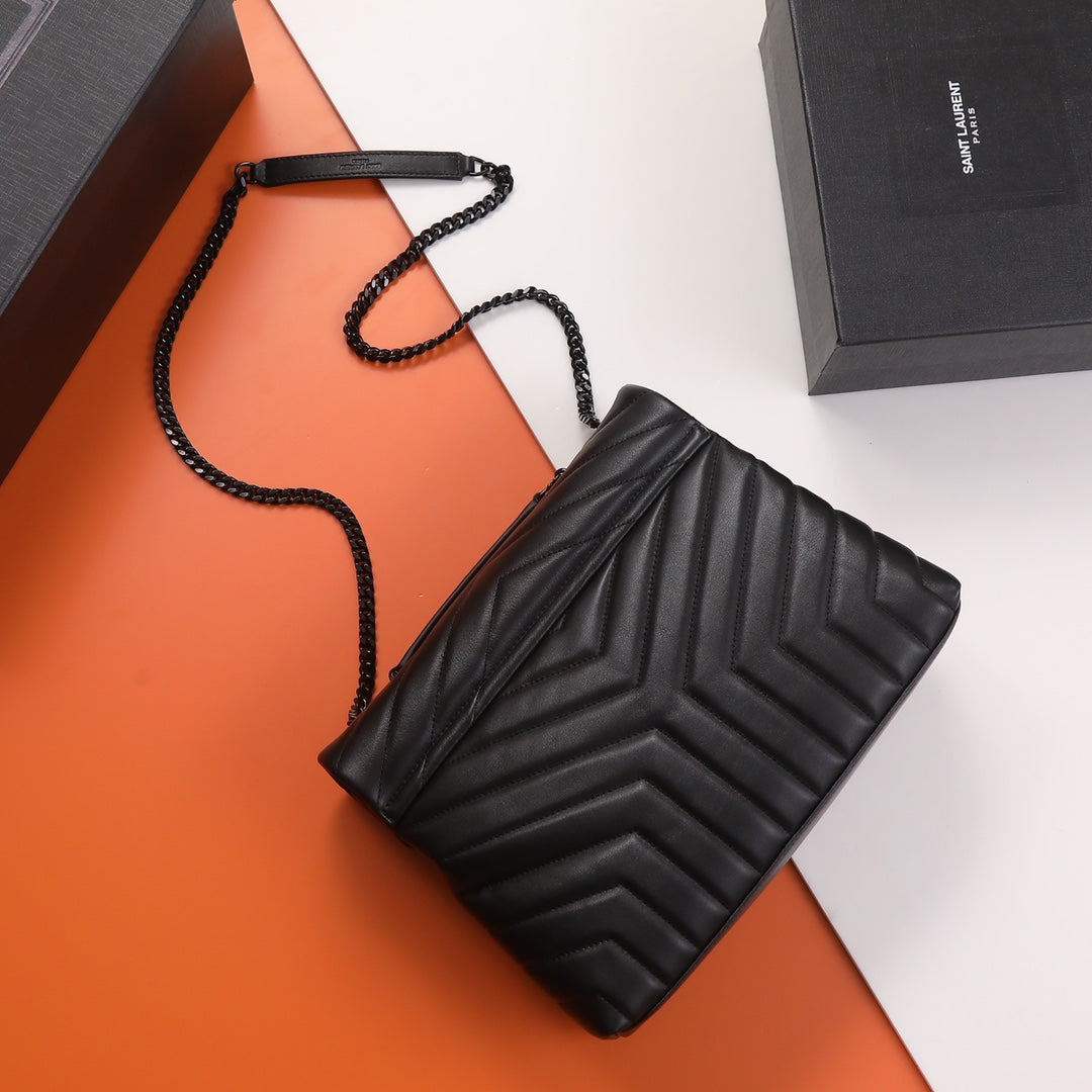 Saint Laurent Loulou Small Matelassé Leather Shoulder Bag - Black
