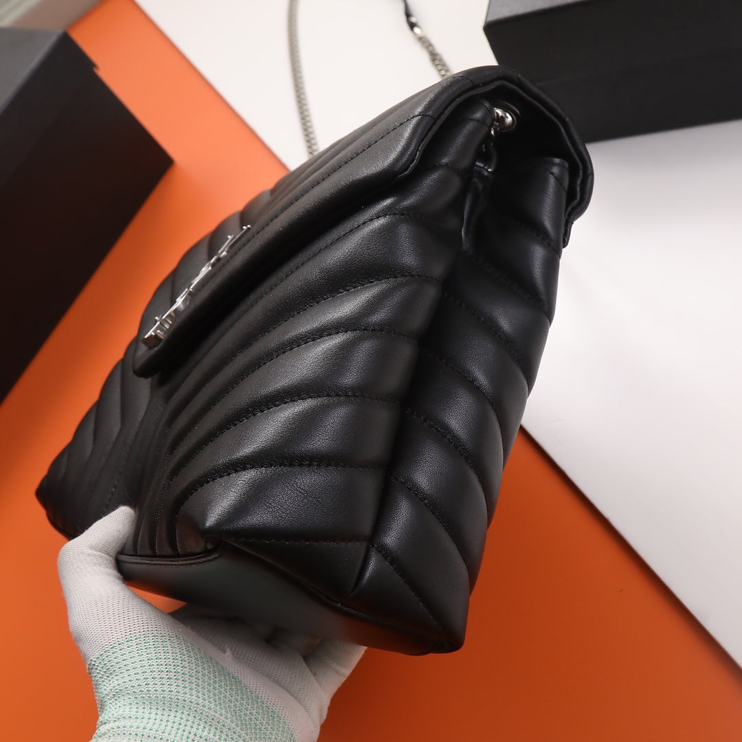 Saint Laurent Small Loulou Shoulder Bag in Black Matelassé Quilted Leather
