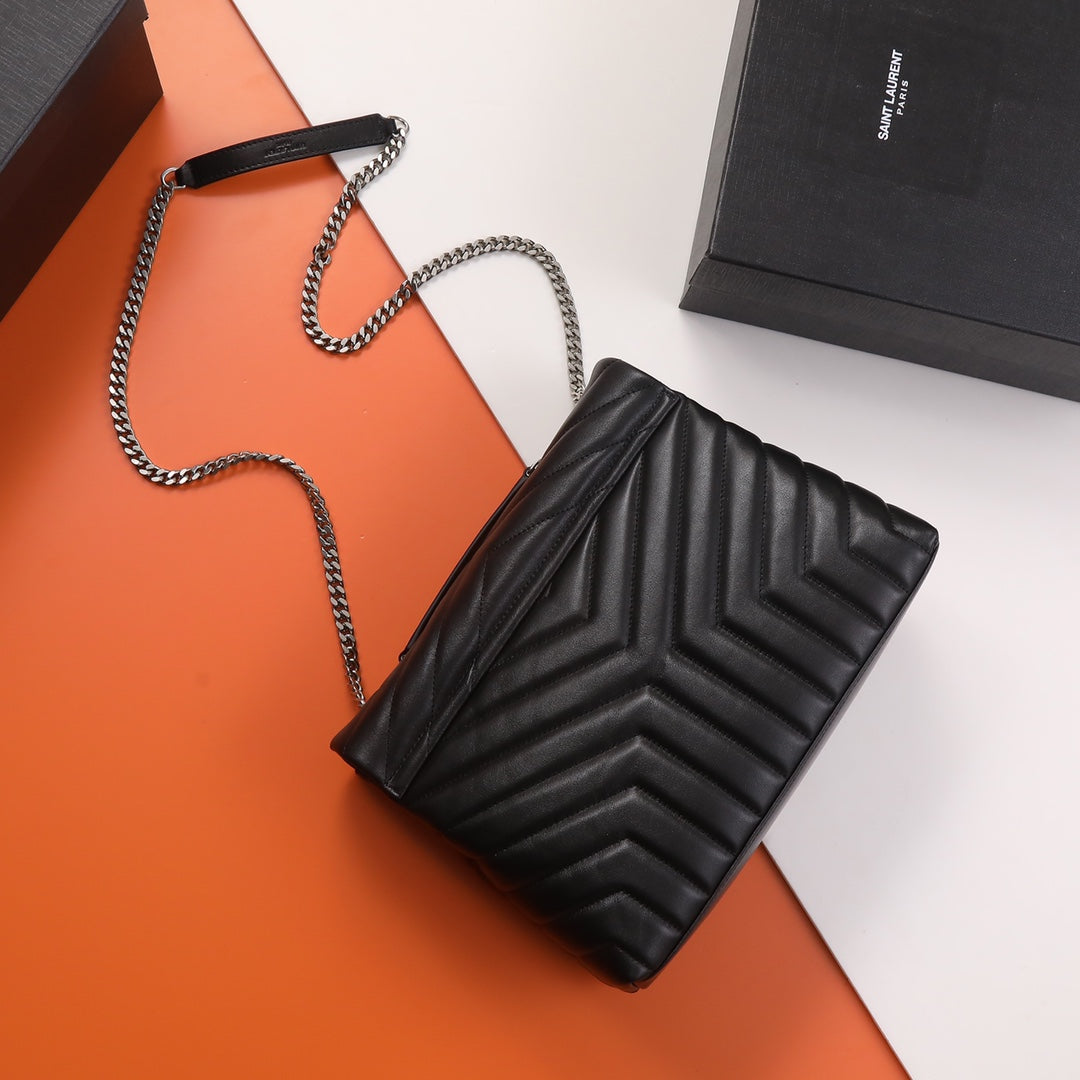 Saint Laurent Small Loulou Shoulder Bag in Black Matelassé Quilted Leather