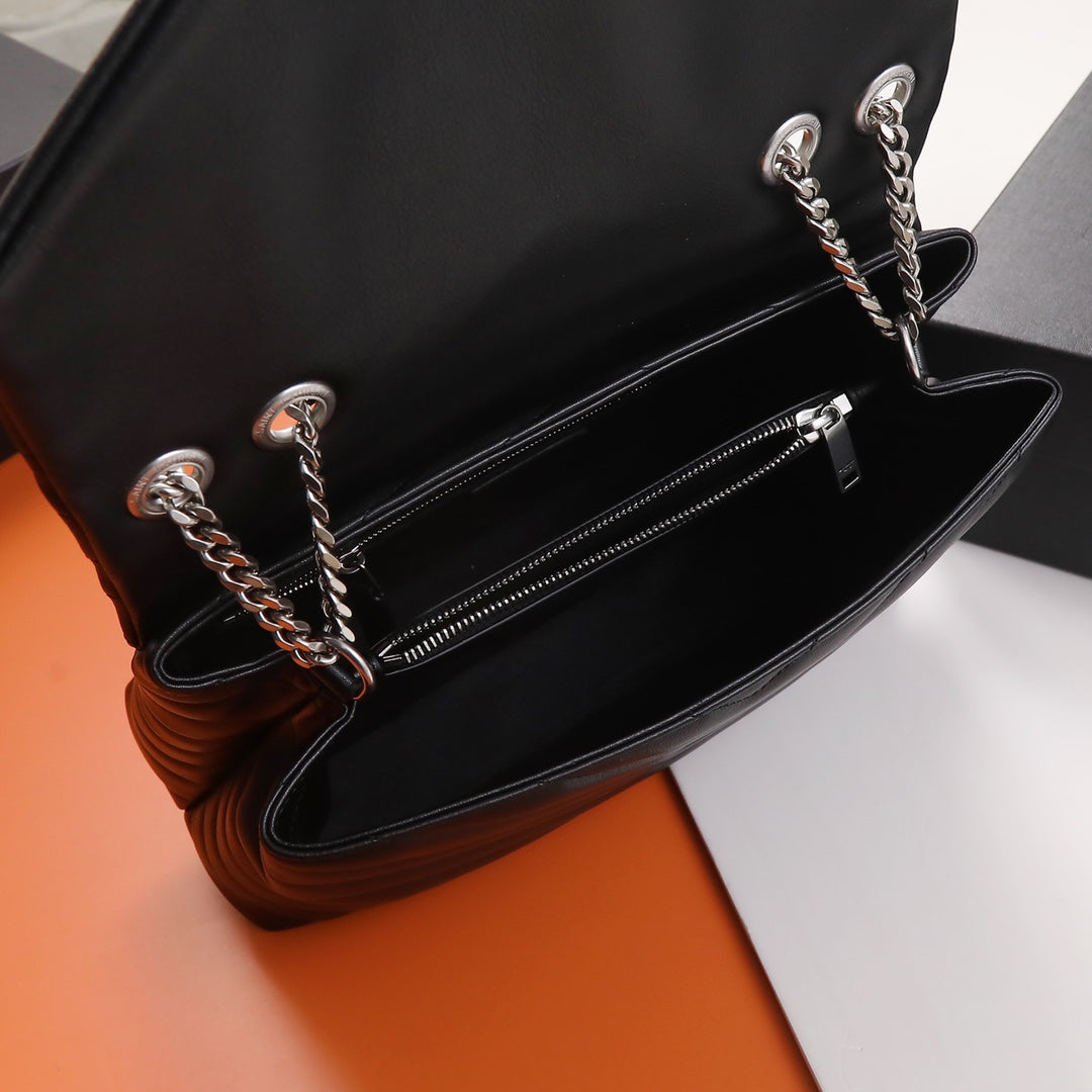 Saint Laurent Small Loulou Shoulder Bag in Black Matelassé Quilted Leather