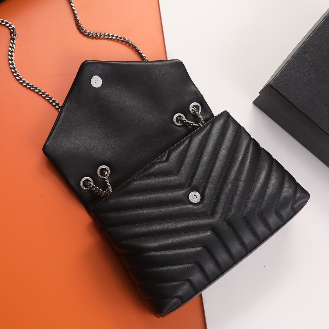 Saint Laurent Small Loulou Shoulder Bag in Black Matelassé Quilted Leather