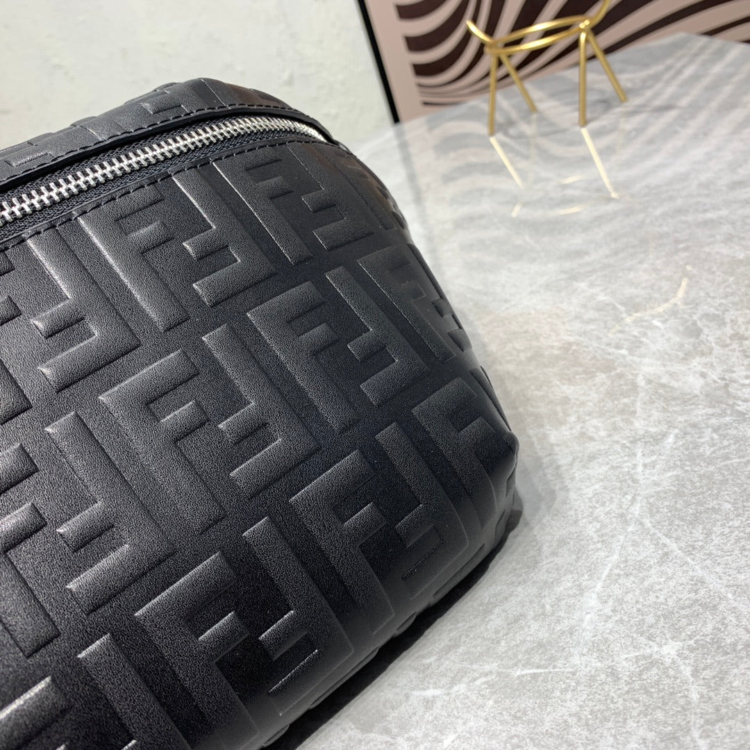 Fendi Black Embossed FF Logo Leather Belt Bag