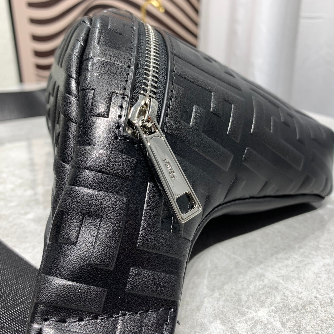Fendi Black Embossed FF Logo Leather Belt Bag