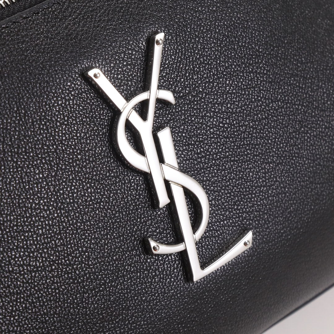 Saint Laurent YSL Cassandre Leather Belt Bag - Black with Silver Hardware
