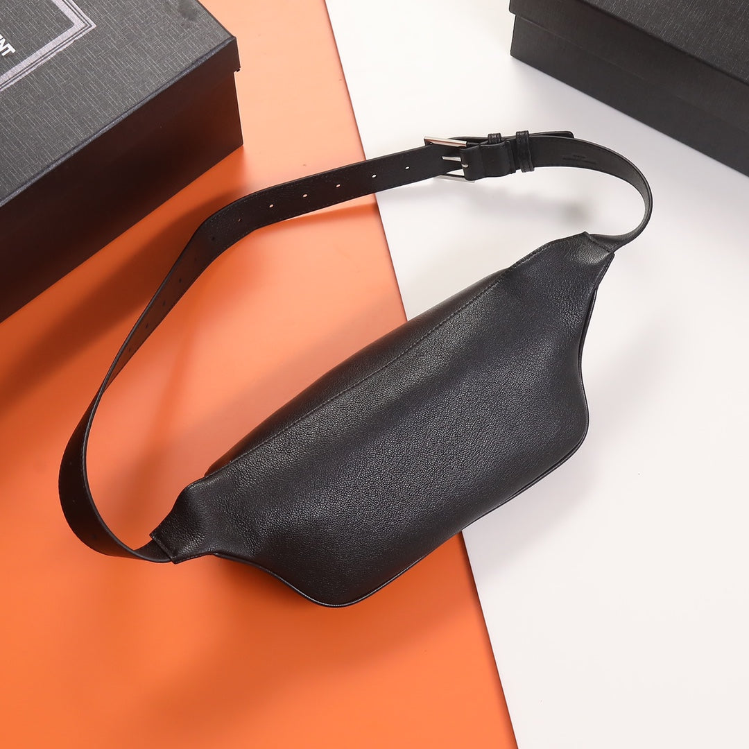 Saint Laurent YSL Cassandre Leather Belt Bag - Black with Silver Hardware