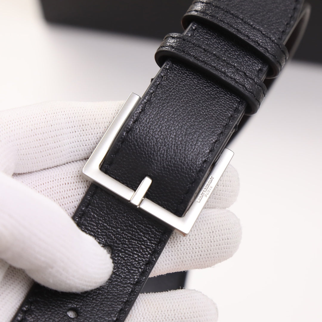Saint Laurent YSL Cassandre Leather Belt Bag - Black with Silver Hardware