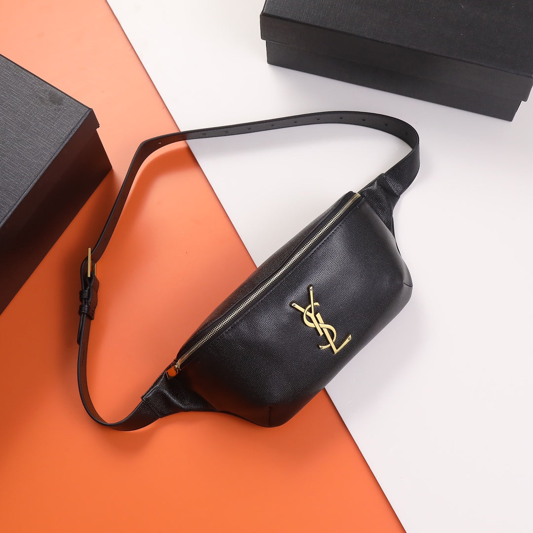Saint Laurent YSL Monogram Leather Belt Bag - Black