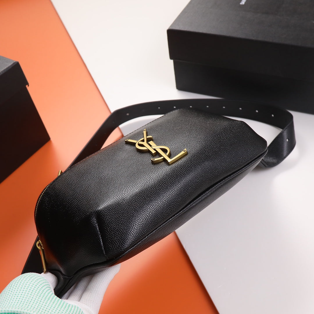 Saint Laurent YSL Monogram Leather Belt Bag - Black