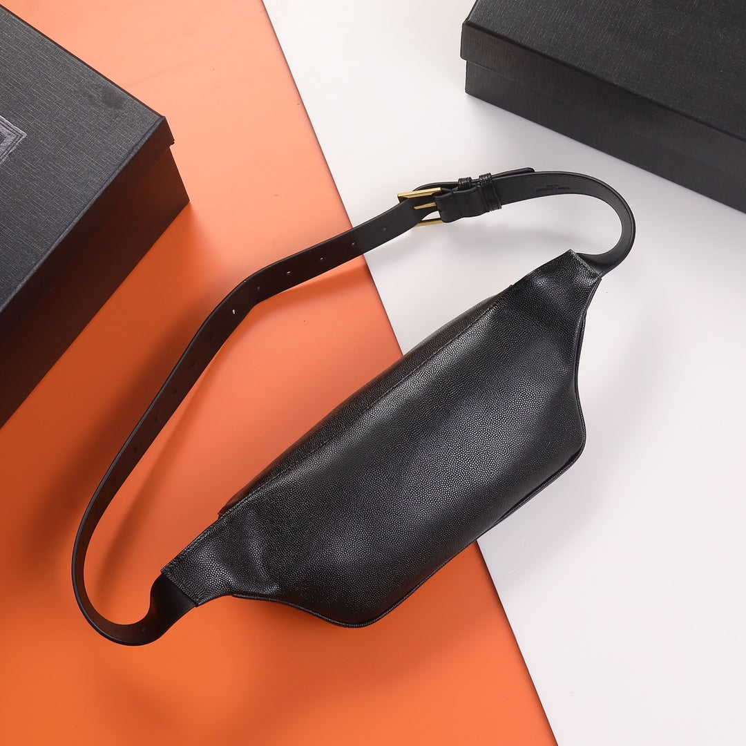 Saint Laurent YSL Monogram Leather Belt Bag - Black