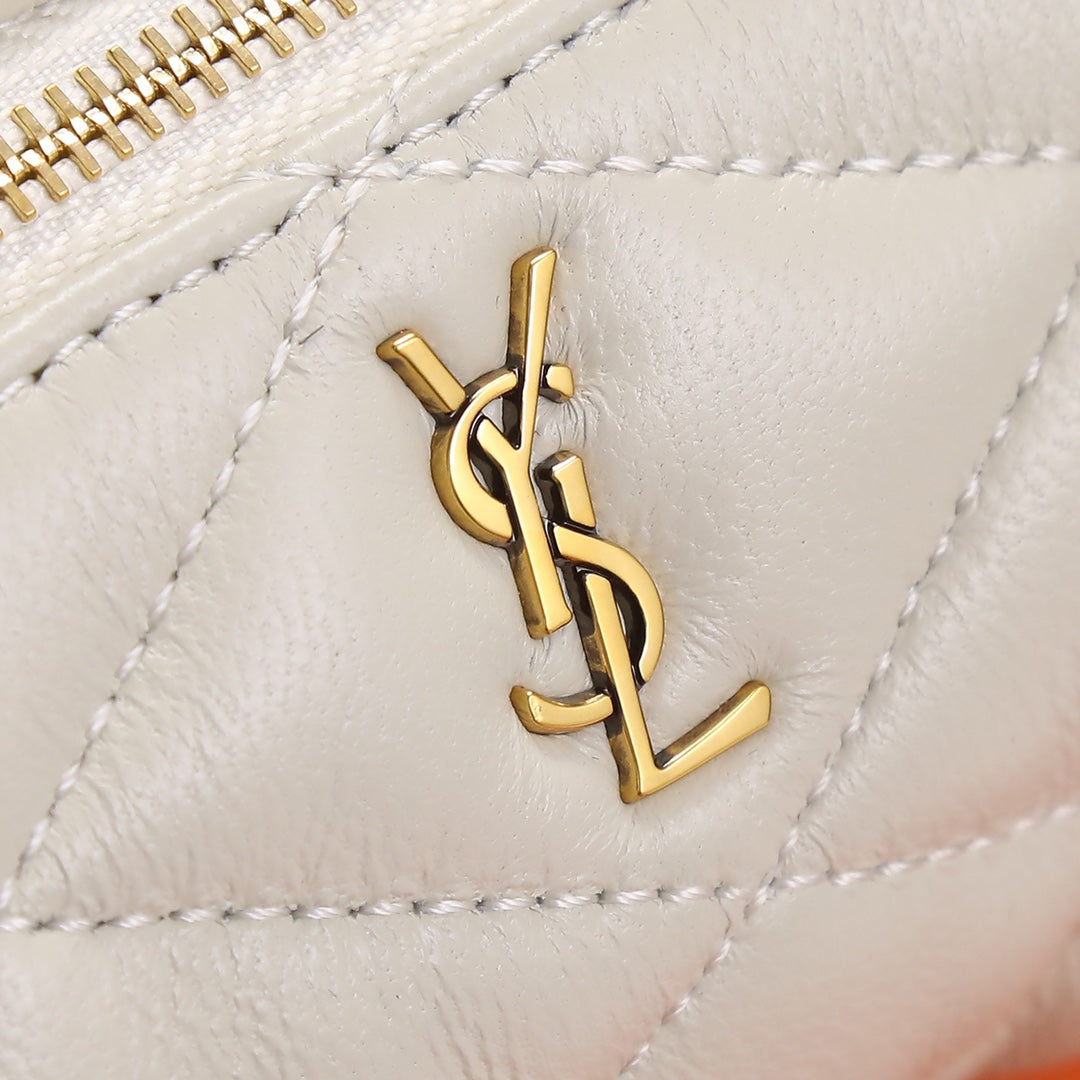 White Quilted Cylindrical Shoulder Bag with Gold Chain Strap