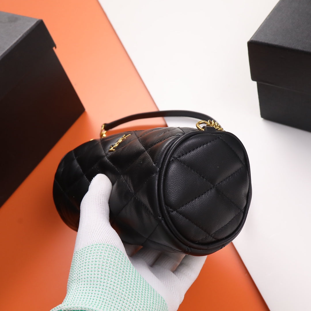 Saint Laurent Sade Puffer Cylinder Bag in Quilted Leather - Black