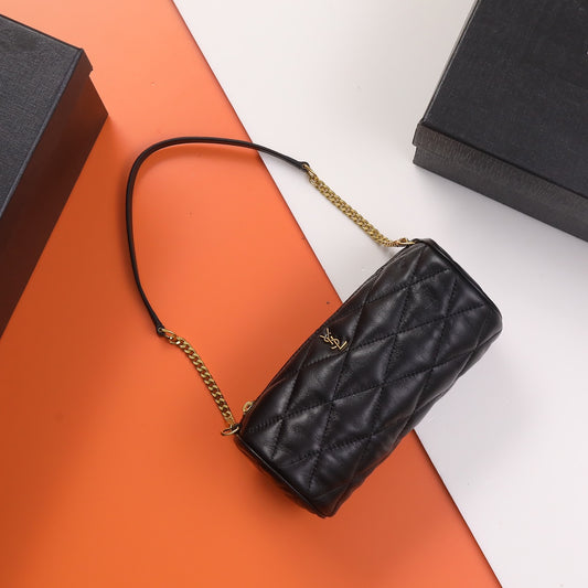 Saint Laurent Sade Puffer Cylinder Bag in Quilted Leather - Black