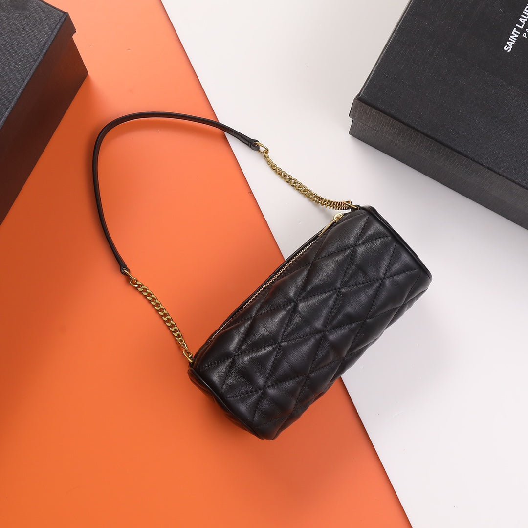 Saint Laurent Sade Puffer Cylinder Bag in Quilted Leather - Black