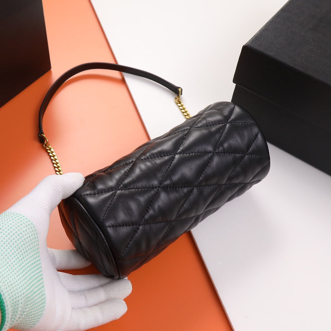 Saint Laurent Sade Puffer Cylinder Bag in Quilted Leather - Black