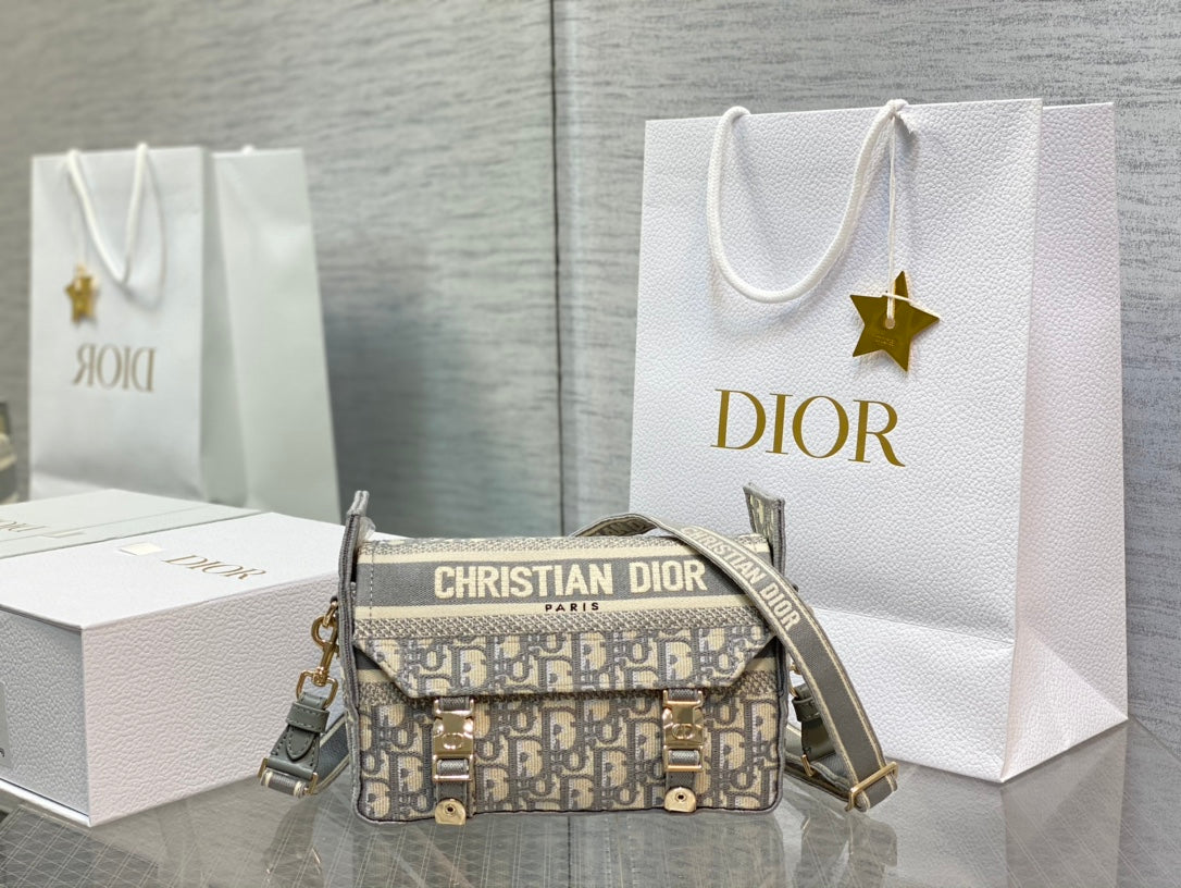 Christian Dior DiorCamp Small Messenger Bag Grey Oblique Embroidery