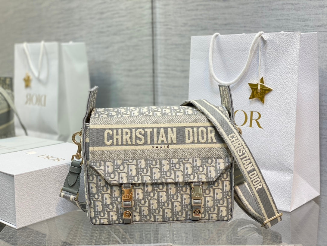 Christian Dior Oblique Canvas Diorcamp Bag - Gray & White Messenger Bag