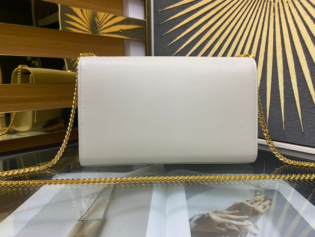 Saint Laurent Kate Tassel Medium Shoulder Bag - White Leather with Gold Hardware