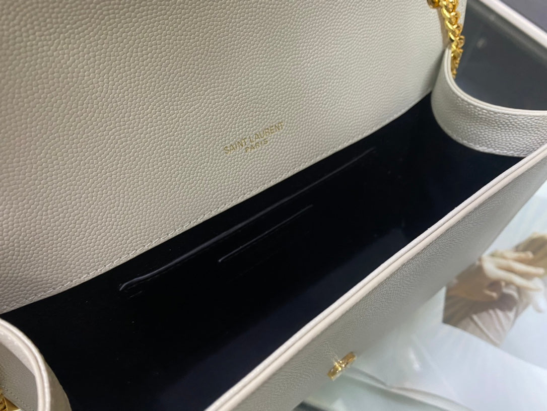 Saint Laurent Kate Tassel Medium Shoulder Bag - White Leather with Gold Hardware