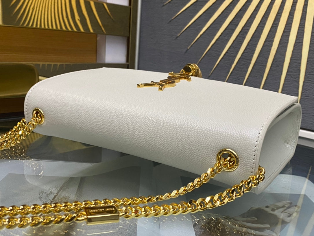 Saint Laurent Kate Tassel Medium Shoulder Bag - White Leather with Gold Hardware