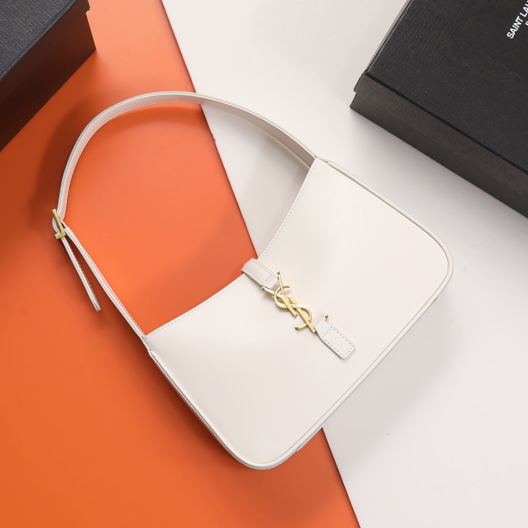 Saint Laurent Le 5 à 7 Small Hobo Bag in Smooth White Leather