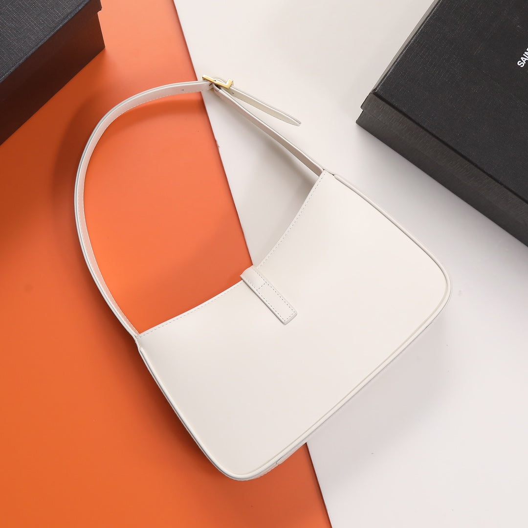 Saint Laurent Le 5 à 7 Small Hobo Bag in Smooth White Leather
