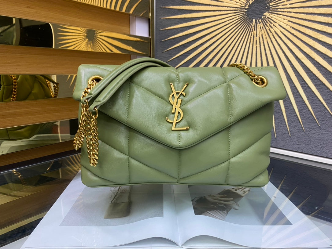 Saint Laurent Loulou Puffer Small Bag in Sage Green Quilted Lambskin with Gold Hardware