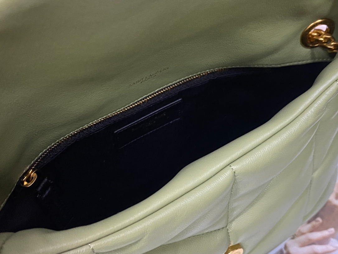 Saint Laurent Loulou Puffer Small Bag in Sage Green Quilted Lambskin with Gold Hardware