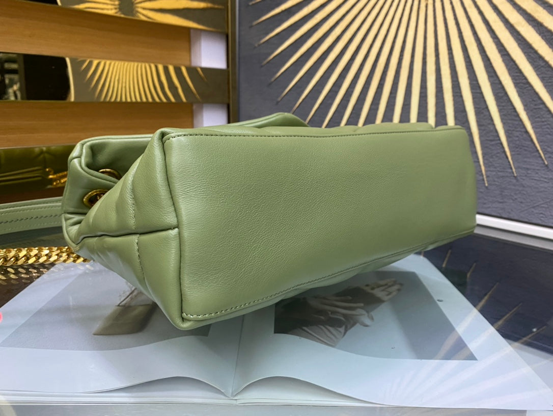 Saint Laurent Loulou Puffer Small Bag in Sage Green Quilted Lambskin with Gold Hardware