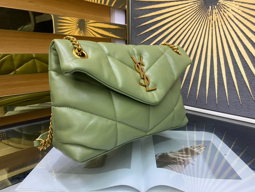 Saint Laurent Loulou Puffer Small Bag in Sage Green Quilted Lambskin with Gold Hardware