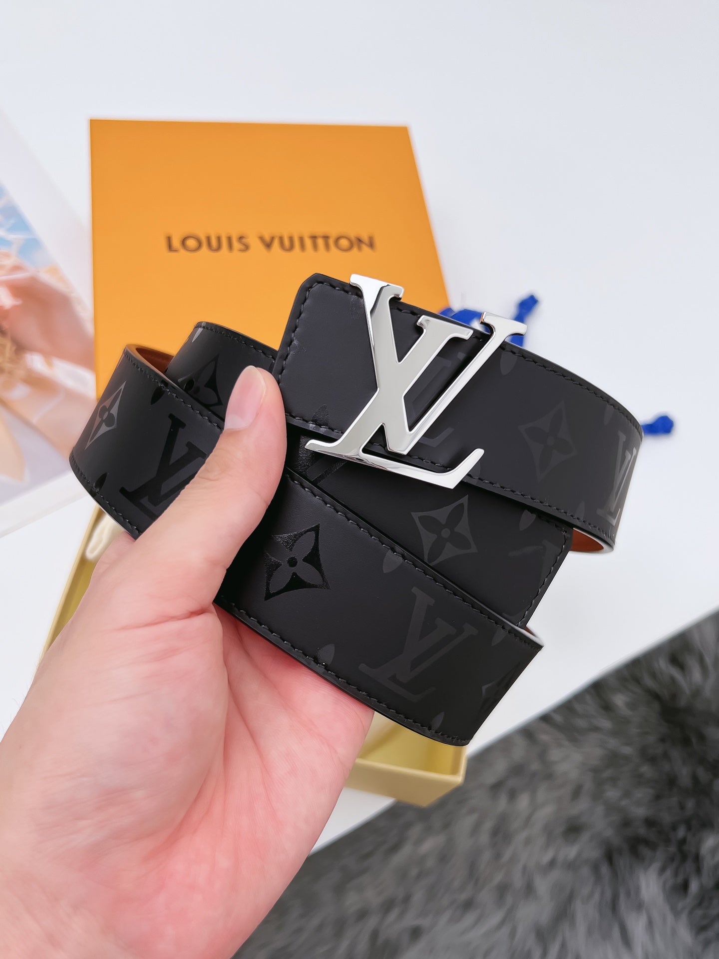 Louis Vuitton LV Initiales 40mm Reversible Belt Monogram Eclipse Canvas Silver Buckle