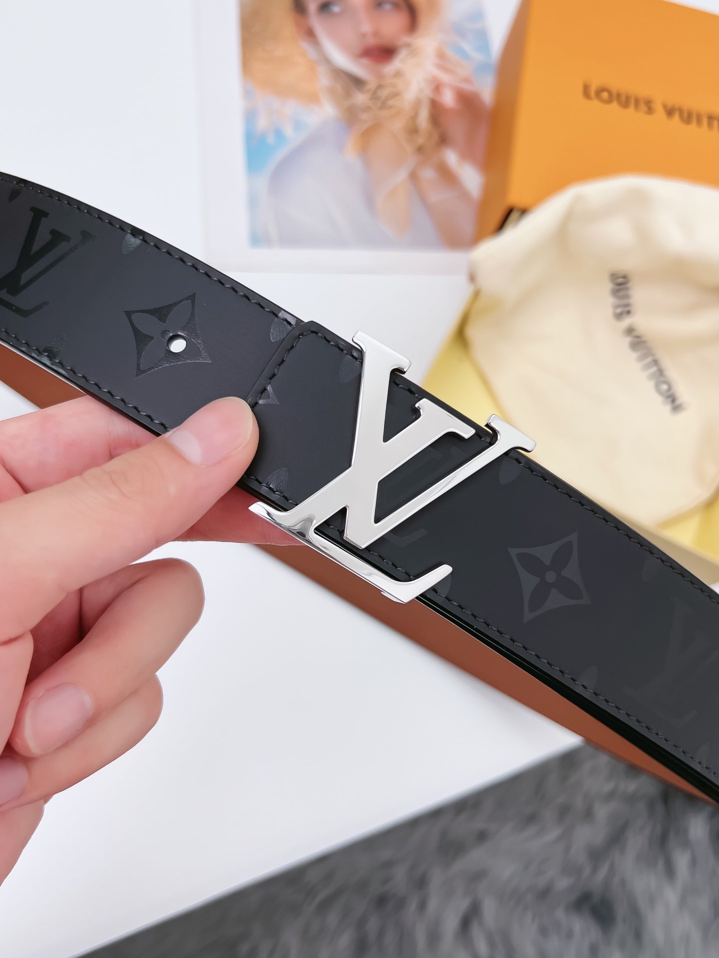 Louis Vuitton LV Initiales 40mm Reversible Belt Monogram Eclipse Canvas Silver Buckle