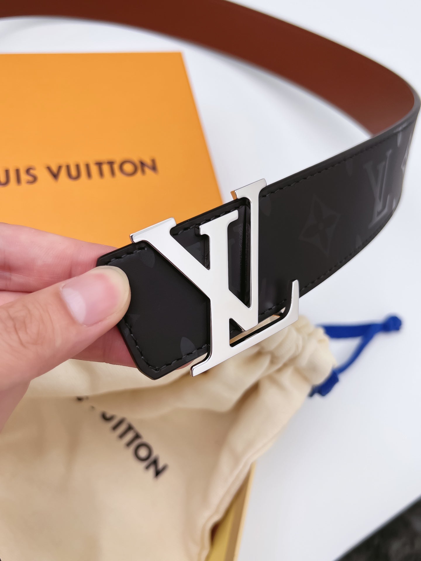 Louis Vuitton LV Initiales 40mm Reversible Belt Monogram Eclipse Canvas Silver Buckle
