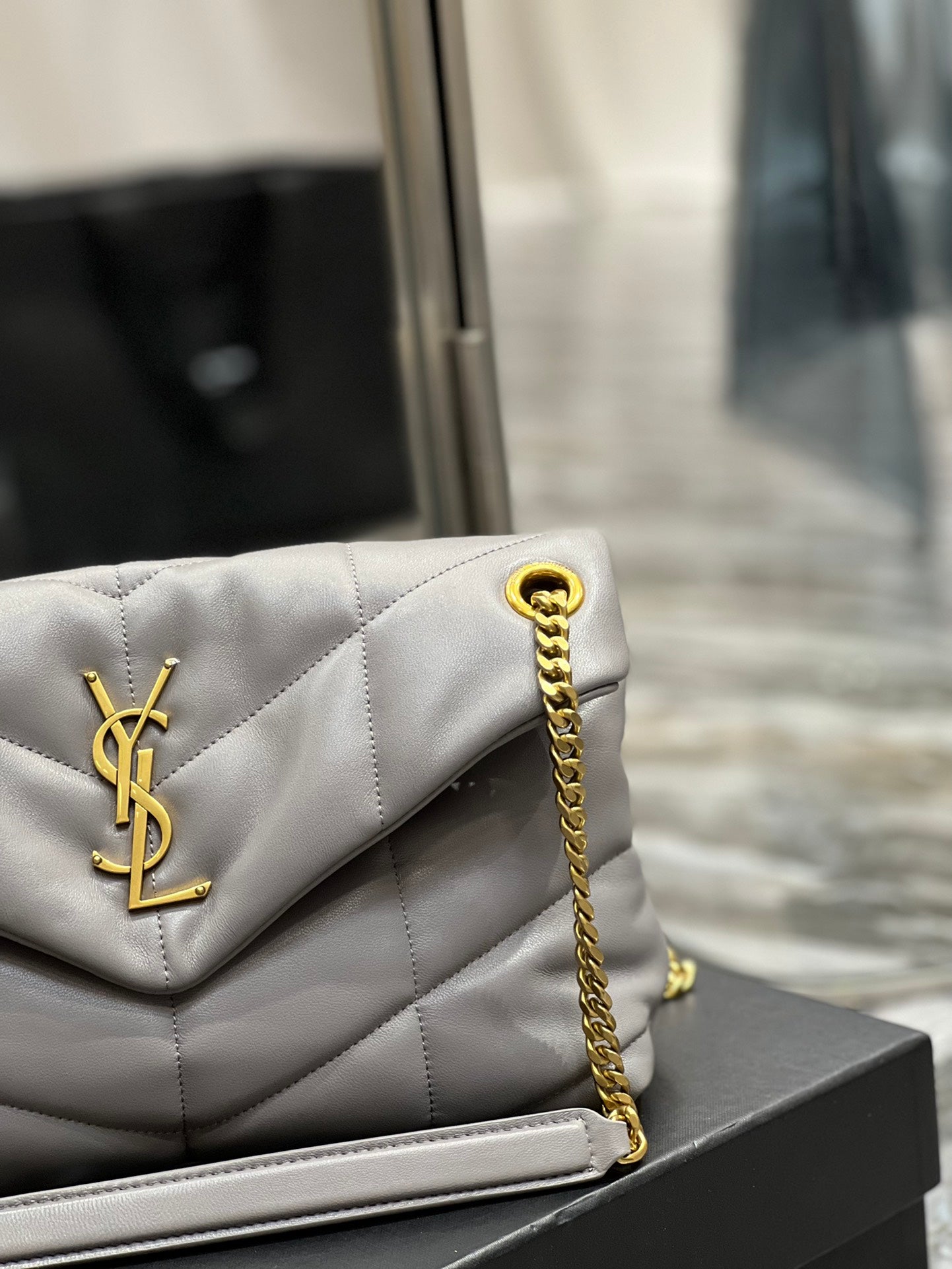Saint Laurent Loulou Puffer Small Shoulder Bag in Quilted Leather Grey