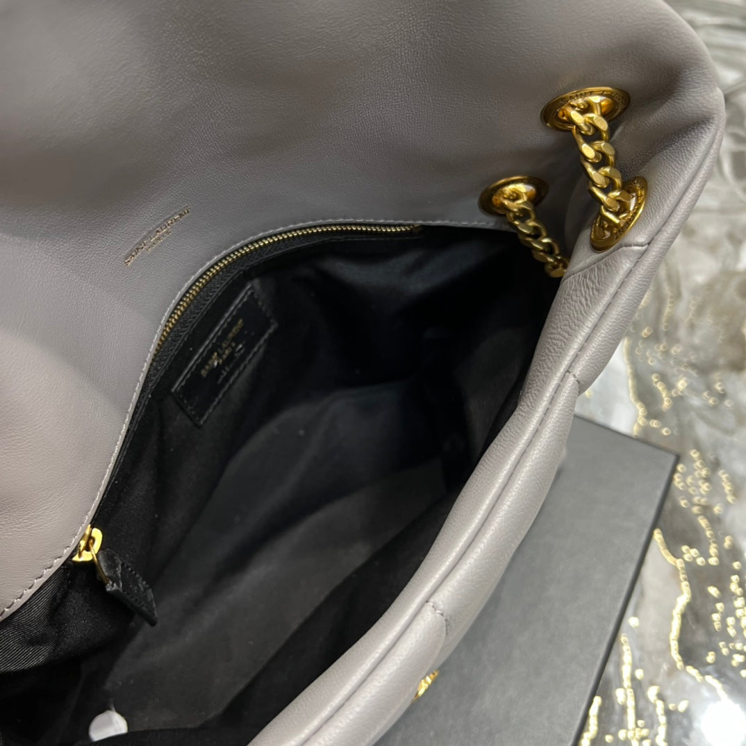 Saint Laurent Loulou Puffer Small Shoulder Bag in Quilted Leather Grey