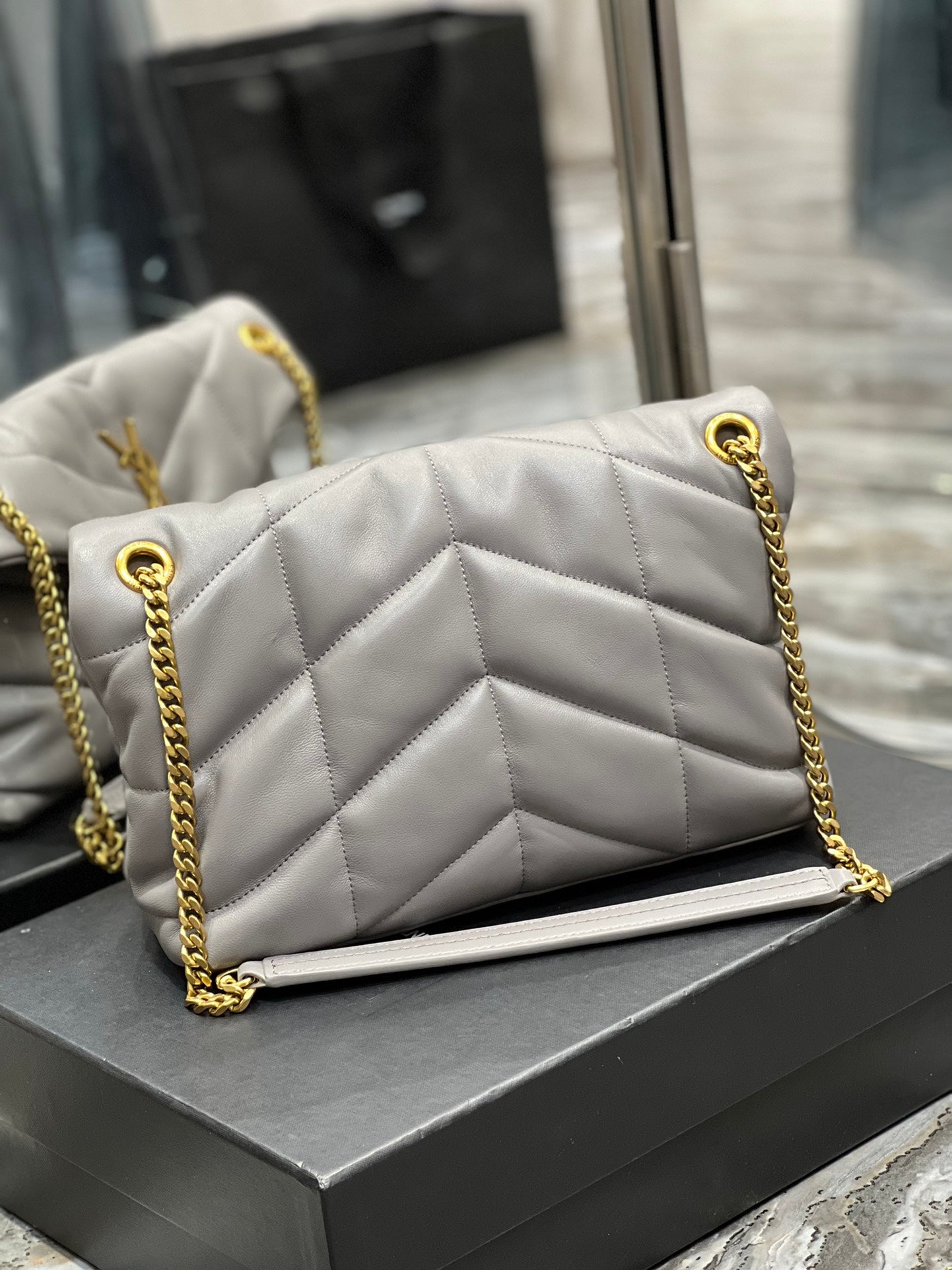 Saint Laurent Loulou Puffer Small Shoulder Bag in Quilted Leather Grey