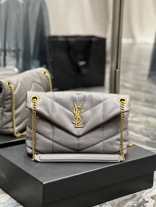 Saint Laurent Loulou Puffer Small Shoulder Bag in Quilted Leather Grey