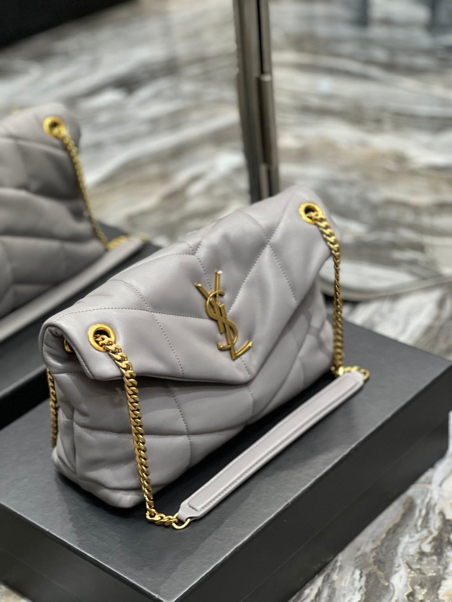Saint Laurent Loulou Puffer Small Shoulder Bag in Quilted Leather Grey