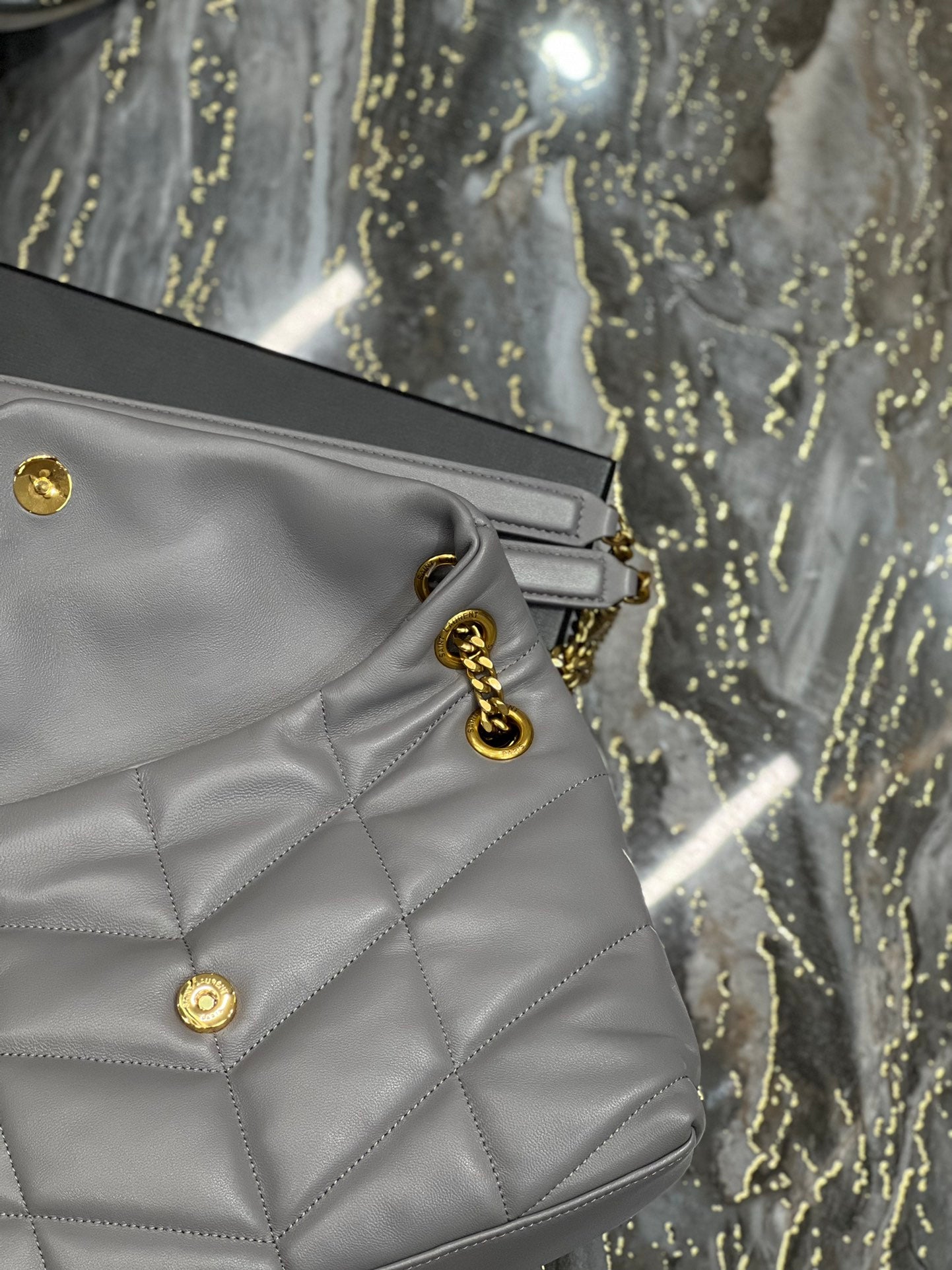 Saint Laurent Loulou Puffer Small Shoulder Bag in Quilted Leather Grey