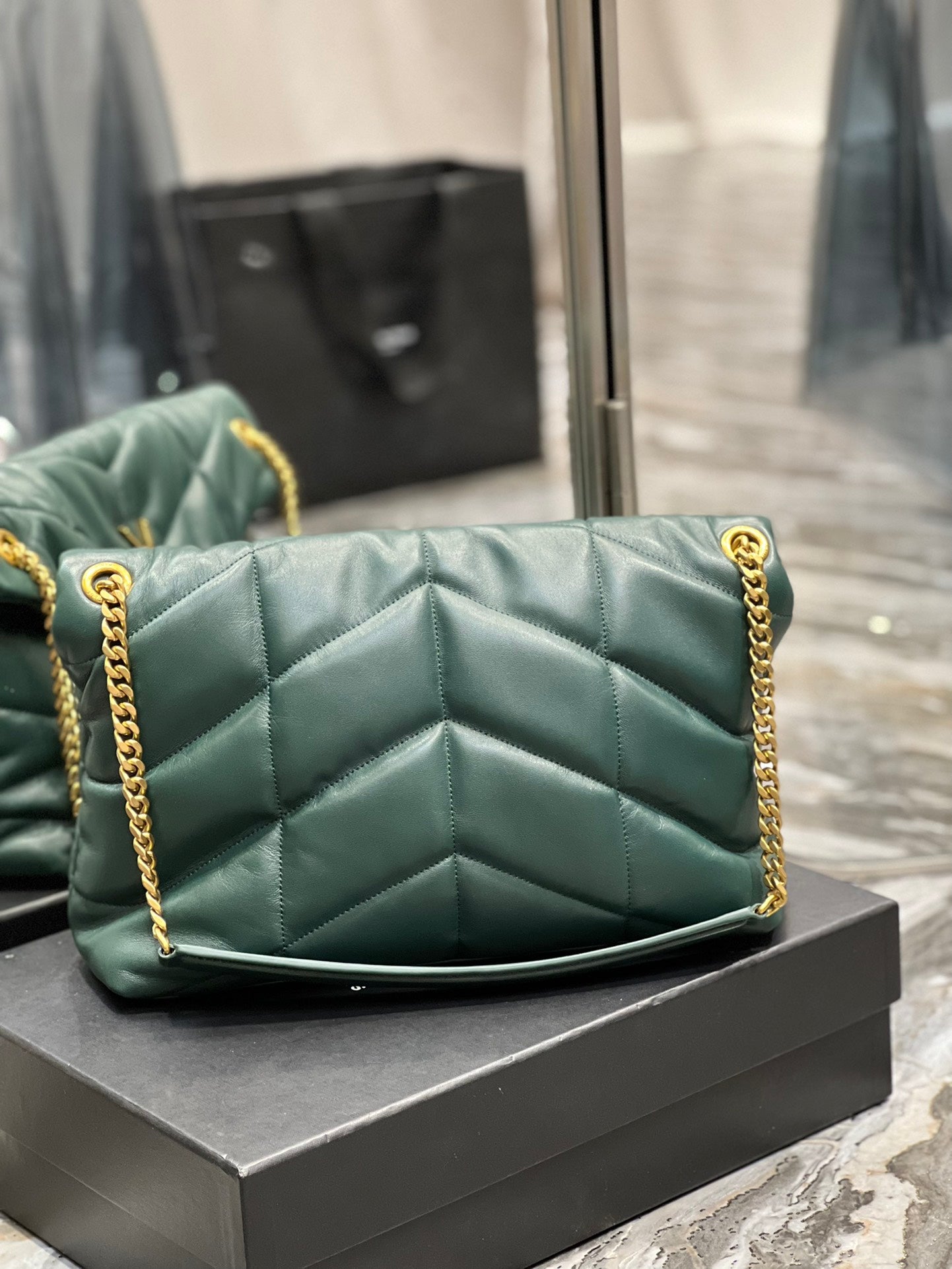 Saint Laurent Loulou Puffer Small in Quilted Lambskin - Dark Green