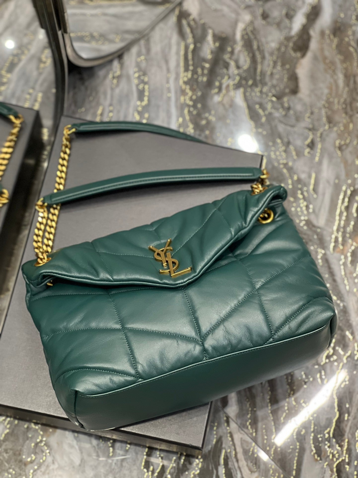 Saint Laurent Loulou Puffer Small in Quilted Lambskin - Dark Green