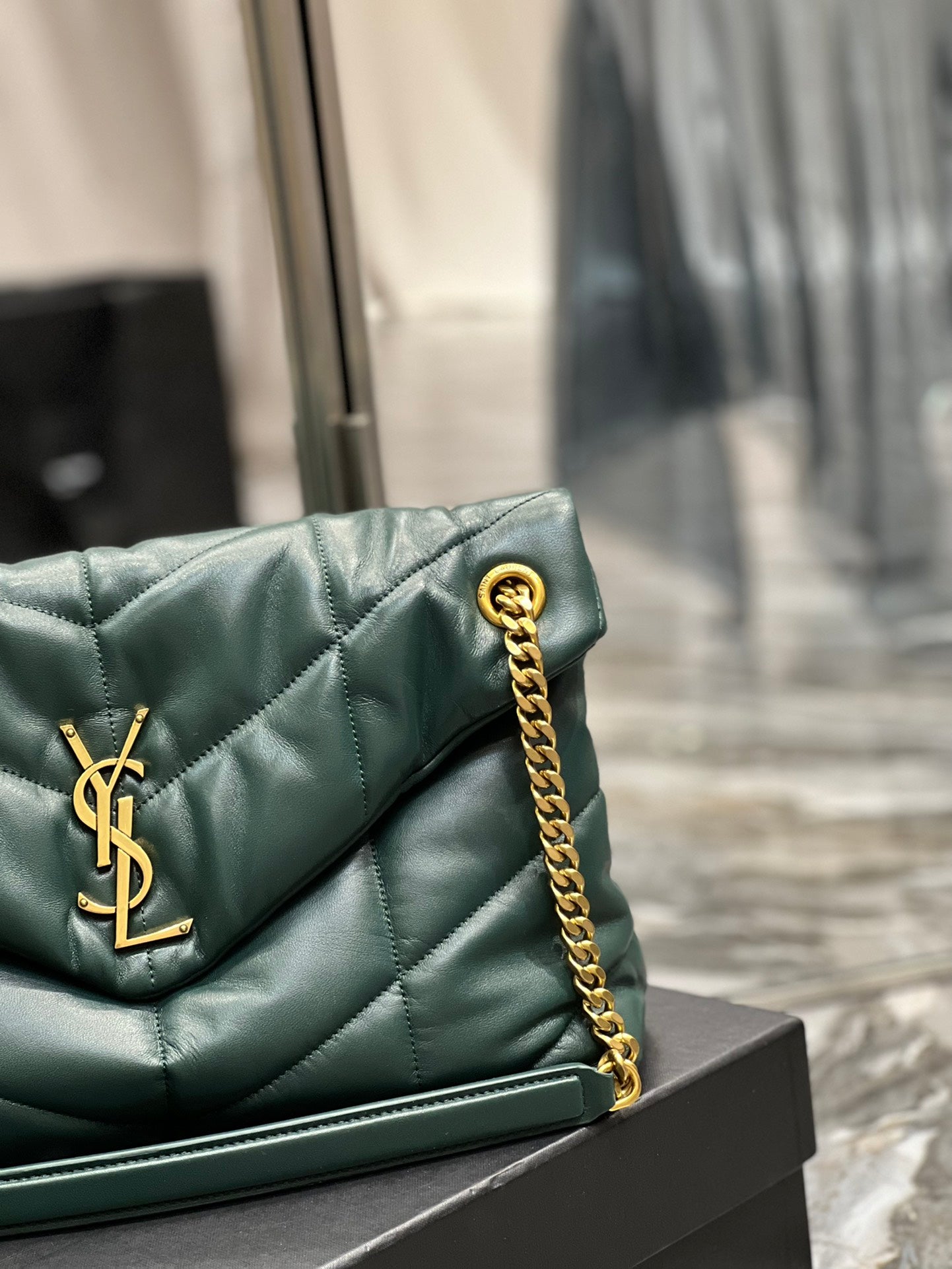 Saint Laurent Loulou Puffer Small in Quilted Lambskin - Dark Green