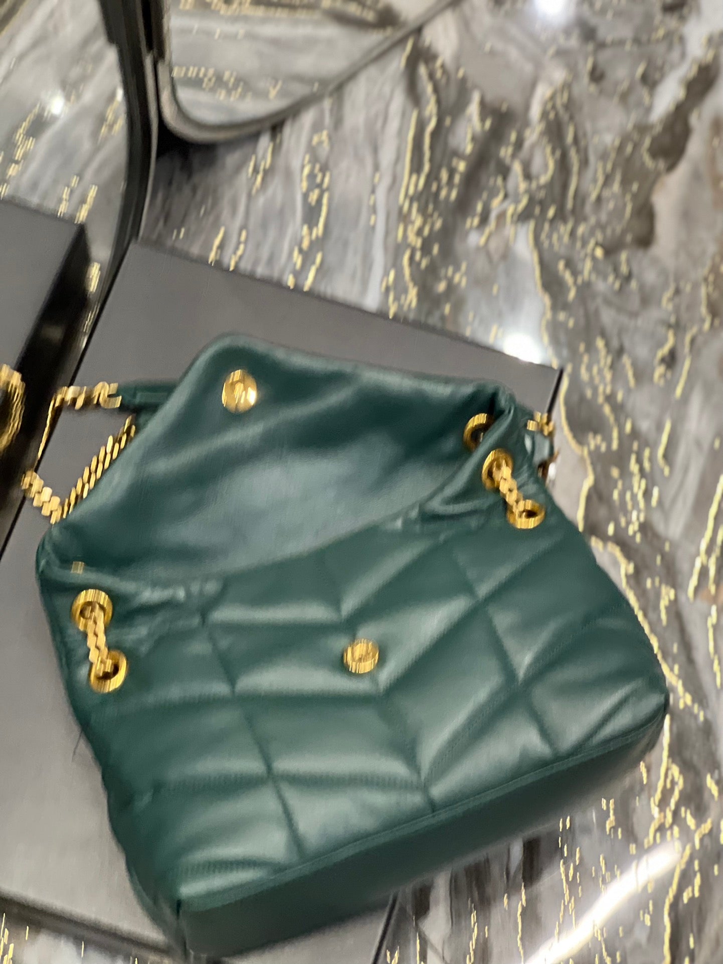 Saint Laurent Small Loulou Puffer Shoulder Bag in Dark Green Quilted Leather